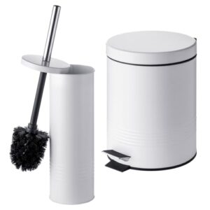 Relaxdays Badezimmer Set, 2-teilig, WC-Bürste und Mülleimer in weiß für ein modernes und hygienisches Bad