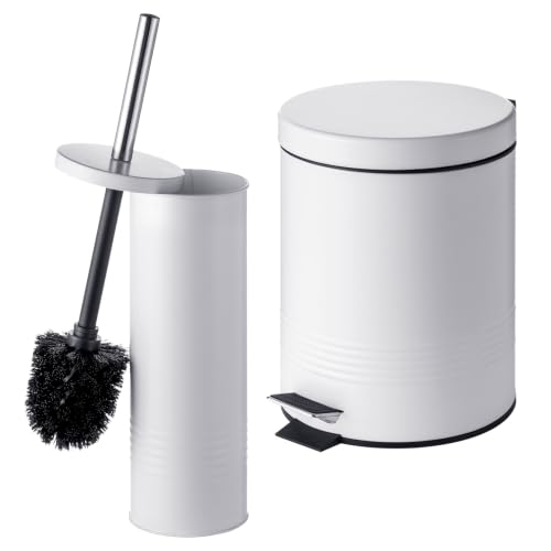 Relaxdays Badezimmer Set, 2-teilig, WC-Bürste und Mülleimer in weiß für ein modernes und hygienisches Bad