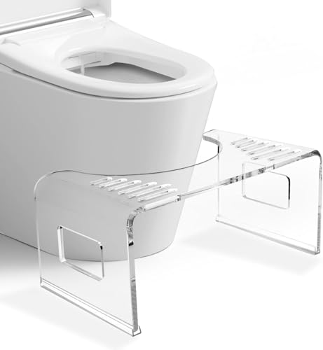 Toilettenhocker aus Acrylglas, transparent, 18 cm hoch, ergonomische Hockhaltung, stabiler Badhocker für natürliche Position auf der Toilette, rutschfest und pflegeleicht