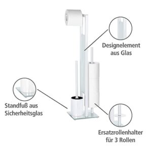 Stand WC-Garnitur mit Toilettenpapierhalter und WC-Bürstenhalter, lackiertes Stahl in Weiß, 23 x 70 x 18 cm