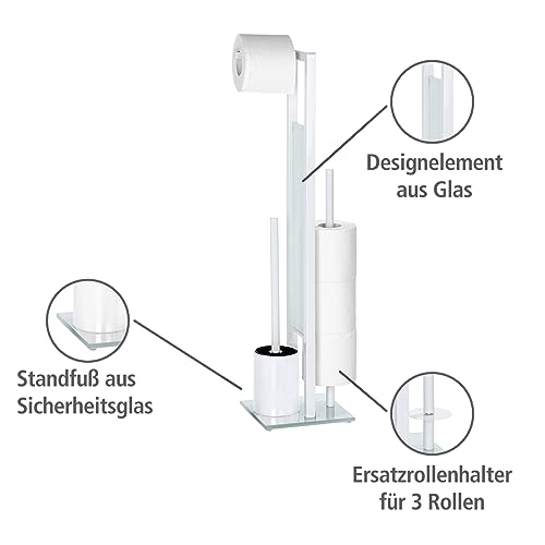Stand WC-Garnitur mit Toilettenpapierhalter und WC-Bürstenhalter, lackiertes Stahl in Weiß, 23 x 70 x 18 cm