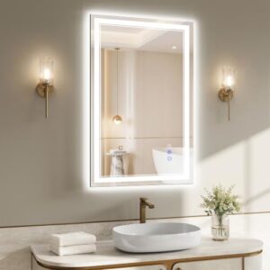 XRAMFY Badspiegel mit Beleuchtung LED 80×50CM, 3 Farbtemperaturen & stufenloses Dimmen, Anti-Beschlag, Spiegel mit Beleuchtung, IP65 geprüft, badezimmerspiegel für Bad, Schlafzimmer und Salon
