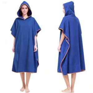 Bequemer Handtuch Poncho mit Kapuze für Erwachsene, schnell trocknendes Badeponcho im Dunkelblau für Strand und Sauna