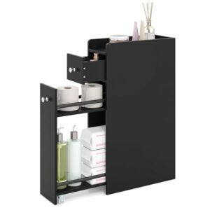 Badschrank mit Schublade und Rollen, holzfarbener Nischenschrank für kleine Räume