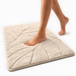Badteppich extra flauschig und schnelltrocknend, Badezimmer Teppich mit rutschhemmender Rückseite, Badematte Duschvorleger in Ivory Farbe