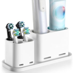 Elektrische Zahnbürstenhalterung mit 6 Fächern und universeller Kompatibilität für verschiedene Zahnbürstenmarken wie Oral-B, iO, Philips Sonicare, Waterpik und Fairywill.