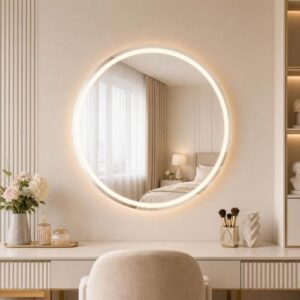 Runder LED Badspiegel 80 cm mit dimmbarer Beleuchtung und Antibeschlagfunktion für Badezimmer und Waschtisch