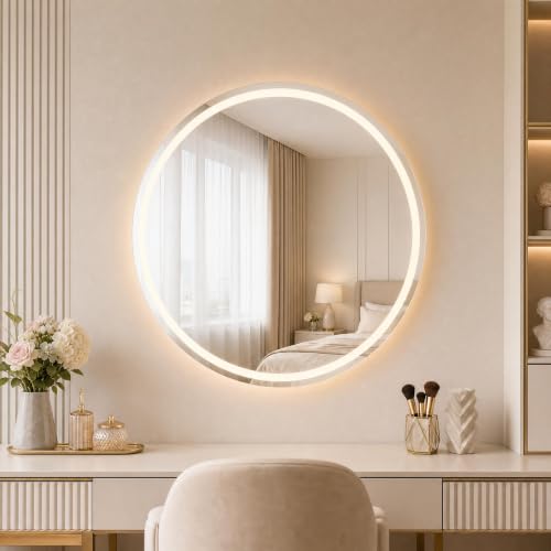 Runder LED Badspiegel 80 cm mit dimmbarer Beleuchtung und Antibeschlagfunktion für Badezimmer und Waschtisch