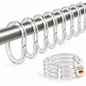 Duschvorhangringe aus klarem Kunststoff, offene C-Form, transparente Ringe für Duschen mit Durchmesser 30 mm, Made in Germany, 12 Stück