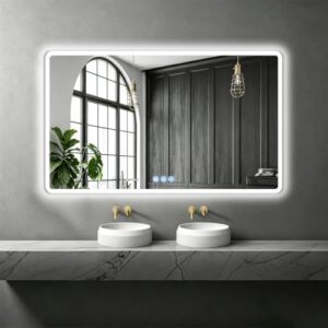 NimbusCrest Badspiegel mit Beleuchtung 120x70 cm, LED Badezimmerspiegel mit Touch-Schalter und 3 Stufenlos Dimmbaren Lichtfarben, Antibeschlag, IP65, HD-Hartglas und Einfachem Lichtring