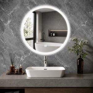 Badspiegel mit Beleuchtung, LED Badezimmer Spiegel Rund 50cm, Wandspiegel | Dimmbar, 3 Lichtfarben, Touch-Schalter, Runder Badezimmerspiegel mit Beleuchtung, Wandspiegel mit Licht, IP44