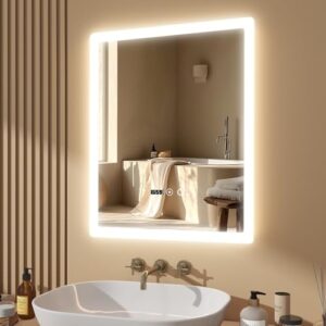 Der YOURLITE Badspiegel mit Beleuchtung 50x60cm ist ein moderner und stylischer Badezimmerspiegel mit integrierter LED-Anzeige, Touch-Sensor und Anti-Beschlag-Funktion.