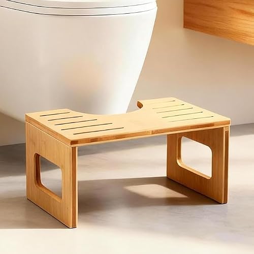 Klappbarer Toilettenhocker aus Bambus, 21,5 cm hoch, rutschfest und 150 kg belastbar, ergonomischer WC-Hocker und Klohocker für Erwachsene