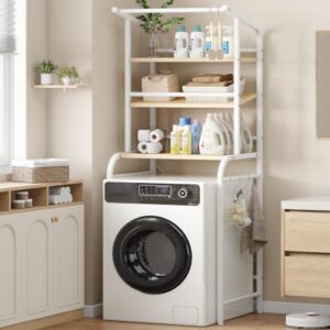 FEONASE Regal über der Waschmaschine mit verstellbaren Einlegeböden und Aufbewahrungsfunktion für Badezimmer oder Hauswirtschaftsraum