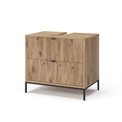 Vicco Waschbeckenunterschrank 'Eliza' mit modernem und hochwertigem Design. 2 Schubladen, Siphonausschnitt und viel Stauraum für Pflegeprodukte & Badutensilien.