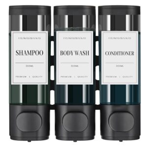 Wand-Seifenverteiler für drei Zimmer ohne Bohrung, Duschenverteiler mit großer Kapazität für Shampoo, Conditioner und Körperduschegel, ideal für Badezimmer in Hotels oder privaten Haushalten.