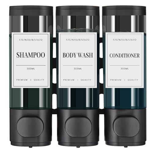 Wand-Seifenverteiler für drei Zimmer ohne Bohrung, Duschenverteiler mit großer Kapazität für Shampoo, Conditioner und Körperduschegel, ideal für Badezimmer in Hotels oder privaten Haushalten.